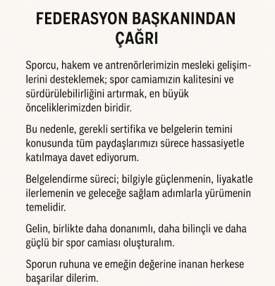Federasyon Başkanından Çağrı